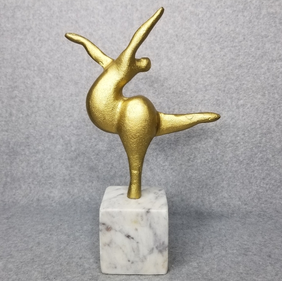 Gold Metal Woman Dancer 11.5" Statue Art Deco Voluptuous Acrobat Marble Mount - Picture 12 of 12